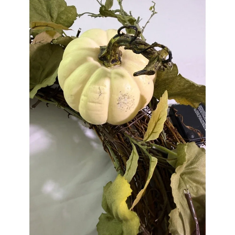 Pottery Barn Pre-Lit Faux Natural Pumpkin Wreath 23 inch